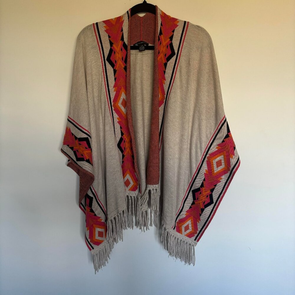 INC Soutwestern Print Fringe Poncho, S/M Excellent Condition